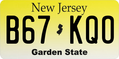 NJ license plate B67KQO