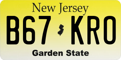 NJ license plate B67KRO