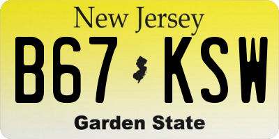 NJ license plate B67KSW