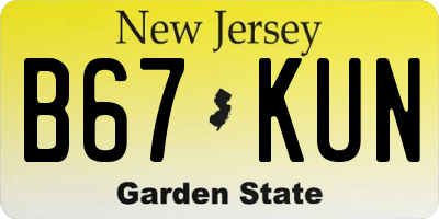 NJ license plate B67KUN