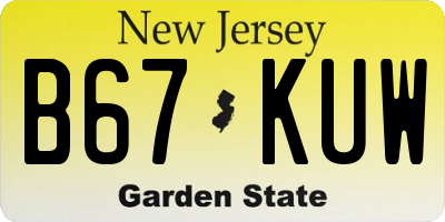 NJ license plate B67KUW