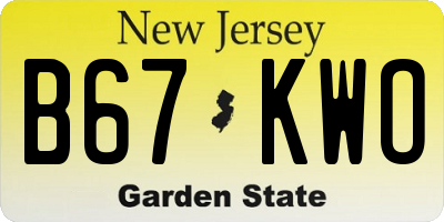 NJ license plate B67KWO
