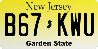 NJ license plate B67KWU