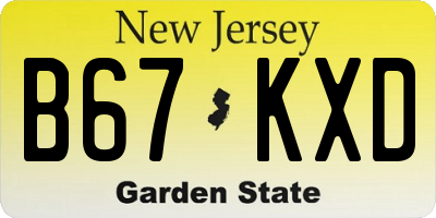 NJ license plate B67KXD