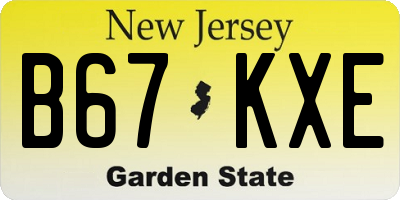 NJ license plate B67KXE