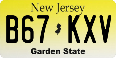 NJ license plate B67KXV