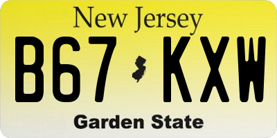 NJ license plate B67KXW