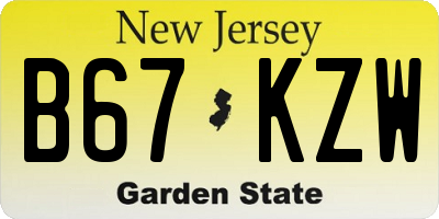 NJ license plate B67KZW
