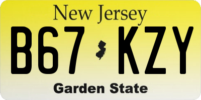 NJ license plate B67KZY