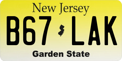 NJ license plate B67LAK