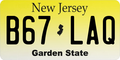 NJ license plate B67LAQ