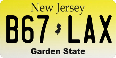 NJ license plate B67LAX