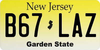 NJ license plate B67LAZ