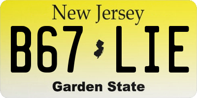 NJ license plate B67LIE