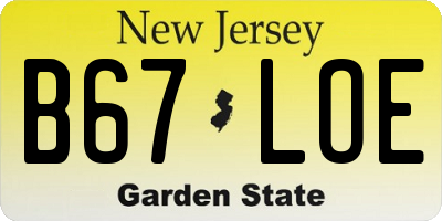 NJ license plate B67LOE