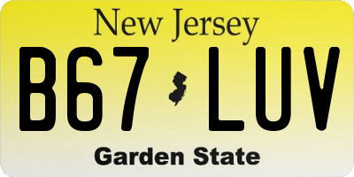 NJ license plate B67LUV