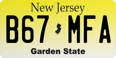 NJ license plate B67MFA