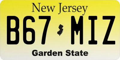 NJ license plate B67MIZ