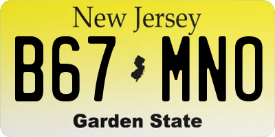 NJ license plate B67MNO