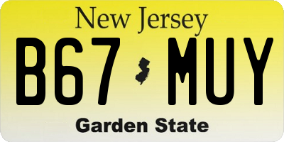 NJ license plate B67MUY
