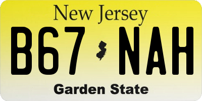 NJ license plate B67NAH