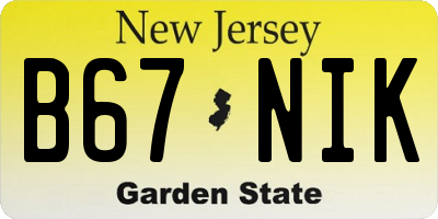 NJ license plate B67NIK