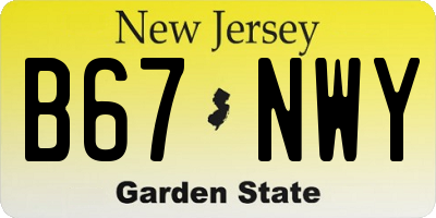 NJ license plate B67NWY