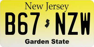 NJ license plate B67NZW