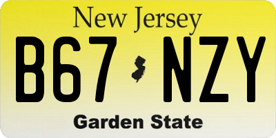 NJ license plate B67NZY