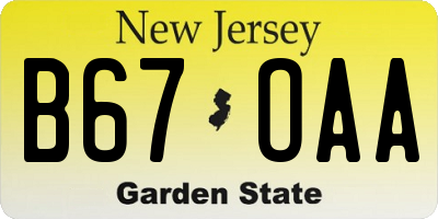 NJ license plate B67OAA