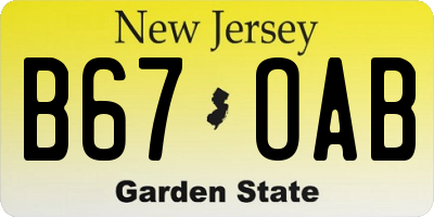 NJ license plate B67OAB