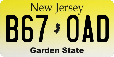 NJ license plate B67OAD