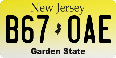 NJ license plate B67OAE