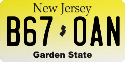 NJ license plate B67OAN