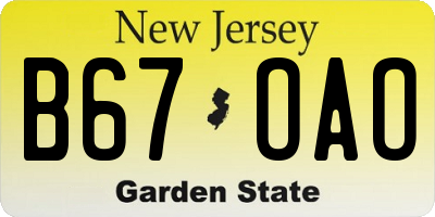 NJ license plate B67OAO