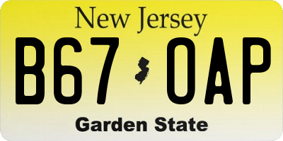NJ license plate B67OAP