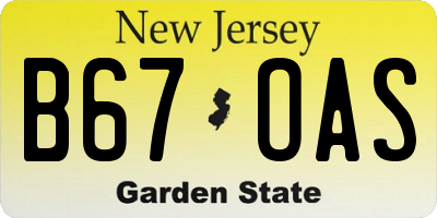 NJ license plate B67OAS