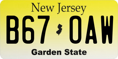 NJ license plate B67OAW
