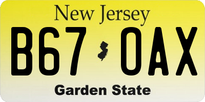 NJ license plate B67OAX