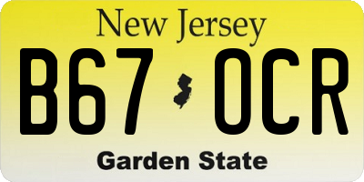 NJ license plate B67OCR
