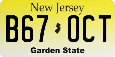 NJ license plate B67OCT