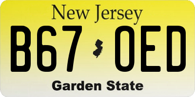 NJ license plate B67OED