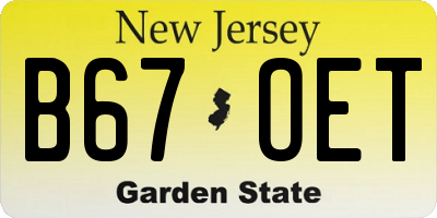 NJ license plate B67OET