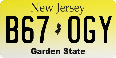 NJ license plate B67OGY