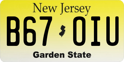 NJ license plate B67OIU