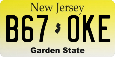 NJ license plate B67OKE