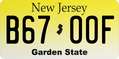 NJ license plate B67OOF