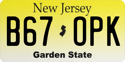 NJ license plate B67OPK