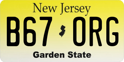 NJ license plate B67ORG