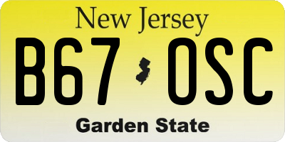 NJ license plate B67OSC